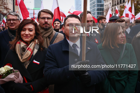 Slawomir Mentzen, one of the leaders of the far-right Confederation party, attends Independence March celebrating the 106 anniversary of Pol...