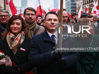 Slawomir Mentzen, one of the leaders of the far-right Confederation party, attends Independence March celebrating the 106 anniversary of Pol...