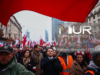 Slawomir Mentzen, one of the leaders of the far-right Confederation party, attends Independence March celebrating the 106 anniversary of Pol...