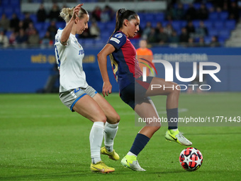 Sophie Hillebrand and Kika Nazareth play during the match between FC Barcelona Women and SKN St. Poelten Women, corresponding to week 3 of G...