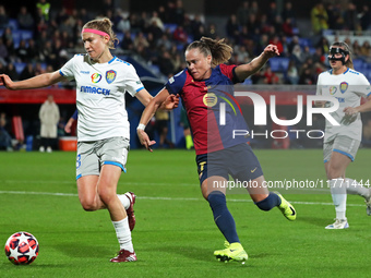 Kamila Dubcova and Ewa Pajor play during the match between FC Barcelona Women and SKN St. Poelten Women, corresponding to week 3 of Group D...