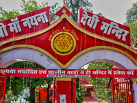 The entrance to the Maa Naina Devi Temple is in Nainital, Uttarakhand, India, on April 21, 2024. Naina Devi Temple is a famous Indian pilgri...