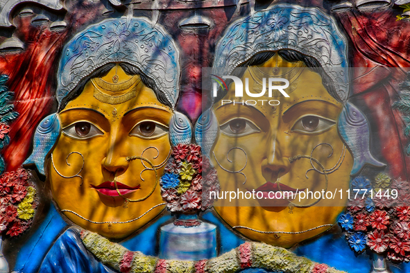 Relief sculptures of Goddess Naini Devi are at the Maa Naina Devi Temple in Nainital, Uttarakhand, India, on April 21, 2024. Naina Devi Temp...