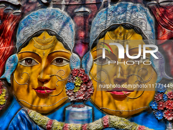 Relief sculptures of Goddess Naini Devi are at the Maa Naina Devi Temple in Nainital, Uttarakhand, India, on April 21, 2024. Naina Devi Temp...