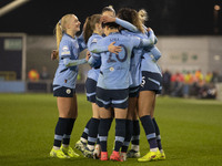 Aoba Fujino #20 of Manchester City W.F.C. celebrates her goal during the UEFA Champions League Group D match between Manchester City and Ham...