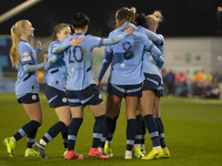 Aoba Fujino #20 of Manchester City W.F.C. celebrates her goal during the UEFA Champions League Group D match between Manchester City and Ham...