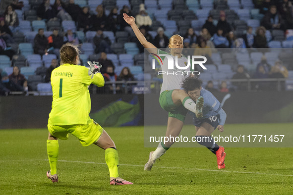 Aoba Fujino #20 of Manchester City W.F.C. scores a goal during the UEFA Champions League Group D match between Manchester City and Hammarby...