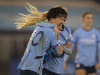 Aoba Fujino #20 of Manchester City W.F.C. celebrates her goal during the UEFA Champions League Group D match between Manchester City and Ham...