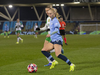 Laura Blindkilde Brown, number 19 of Manchester City W.F.C., is in action during the UEFA Champions League Group D match between Manchester...