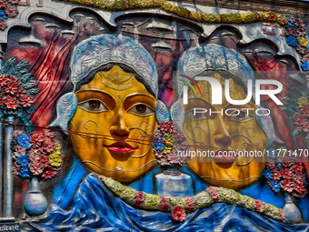 Relief sculptures of Goddess Naini Devi are at the Maa Naina Devi Temple in Nainital, Uttarakhand, India, on April 21, 2024. Naina Devi Temp...