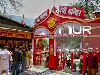 The entrance to the Maa Naina Devi Temple is in Nainital, Uttarakhand, India, on April 21, 2024. Naina Devi Temple is a famous Indian pilgri...