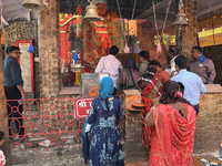 Hindu deities are at the Maa Naina Devi Temple in Nainital, Uttarakhand, India, on April 21, 2024. Naina Devi Temple is a famous Indian pilg...