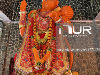 An idol of Hanuman is at the Maa Naina Devi Temple in Nainital, Uttarakhand, India, on April 21, 2024. Naina Devi Temple is a famous Indian...