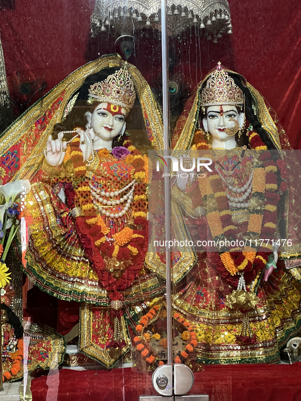 Hindu deities are at the Maa Naina Devi Temple in Nainital, Uttarakhand, India, on April 21, 2024. Naina Devi Temple is a famous Indian pilg...