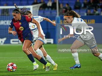 Kika Nazareth and Maria Mikolajova play during the match between FC Barcelona Women and SKN St. Poelten Women, corresponding to week 3 of Gr...