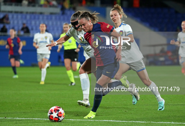 Ewa Pajor and Anna Johanning play during the match between FC Barcelona Women and SKN St. Poelten Women, corresponding to week 3 of Group D...