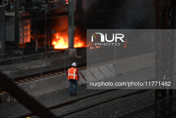 A transformer explosion occurs at a Con Edison substation in the Parkchester section of Bronx, New York, United States, on November 12, 2024...