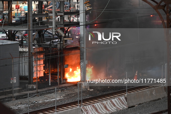 A transformer explosion occurs at a Con Edison substation in the Parkchester section of Bronx, New York, United States, on November 12, 2024...