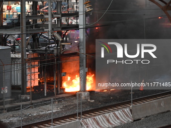 A transformer explosion occurs at a Con Edison substation in the Parkchester section of Bronx, New York, United States, on November 12, 2024...