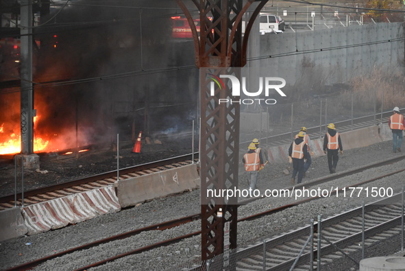 A transformer explosion occurs at a Con Edison substation in the Parkchester section of Bronx, New York, United States, on November 12, 2024...