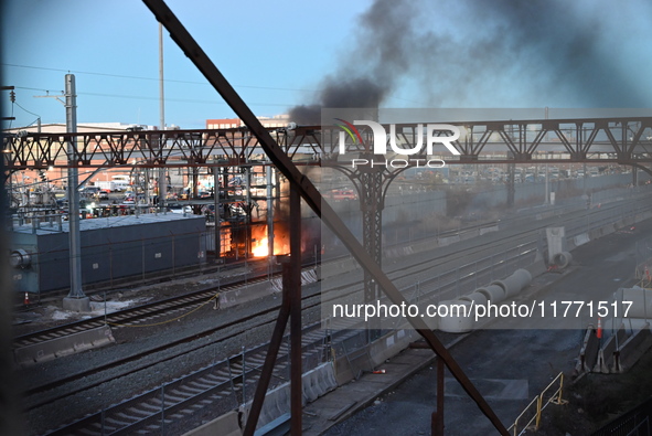 A transformer explosion occurs at a Con Edison substation in the Parkchester section of Bronx, New York, United States, on November 12, 2024...