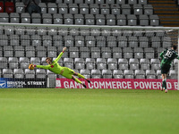 Marcus Wyllie (18 Gillingham) scores the final penalty in the penalty shootout during the EFL Trophy match between Stevenage and Gillingham...