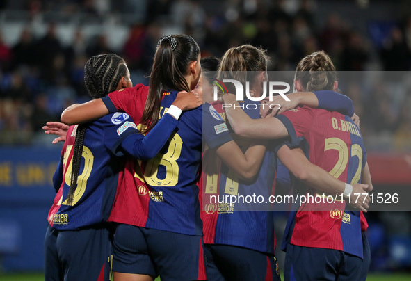 Ewa Pajor celebrates a goal during the match between FC Barcelona Women and SKN St. Poelten Women, corresponding to week 3 of Group D of the...