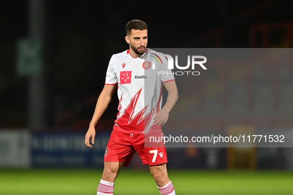 Nick Freeman (7 Stevenage) looks on during the EFL Trophy match between Stevenage and Gillingham at the Lamex Stadium in Stevenage, England,...