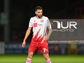 Nick Freeman (7 Stevenage) looks on during the EFL Trophy match between Stevenage and Gillingham at the Lamex Stadium in Stevenage, England,...