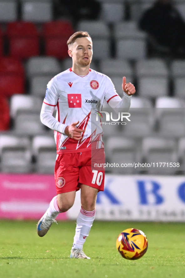 Dan Kemp (10 Stevenage) celebrates after scoring the team's first goal during the EFL Trophy match between Stevenage and Gillingham at the L...