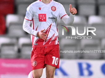 Dan Kemp (10 Stevenage) celebrates after scoring the team's first goal during the EFL Trophy match between Stevenage and Gillingham at the L...