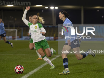 Lily Murphy #46 of Manchester City W.F.C. crosses the ball during the UEFA Champions League Group D match between Manchester City and Hammar...