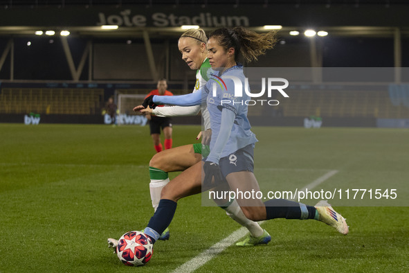 Lily Murphy #46 of Manchester City W.F.C. crosses the ball during the UEFA Champions League Group D match between Manchester City and Hammar...