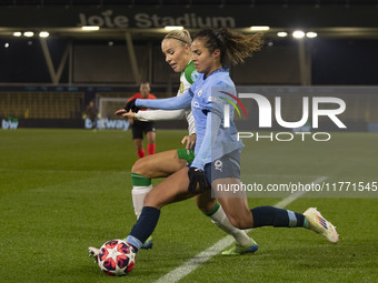 Lily Murphy #46 of Manchester City W.F.C. crosses the ball during the UEFA Champions League Group D match between Manchester City and Hammar...