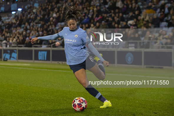 Leila Ouahabi #15 of Manchester City W.F.C. participates in the UEFA Champions League Group D match between Manchester City and Hammarby at...