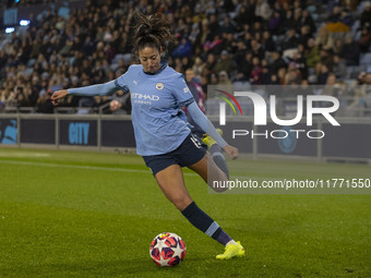 Leila Ouahabi #15 of Manchester City W.F.C. participates in the UEFA Champions League Group D match between Manchester City and Hammarby at...