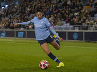 Leila Ouahabi #15 of Manchester City W.F.C. participates in the UEFA Champions League Group D match between Manchester City and Hammarby at...