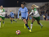 Leila Ouahabi #15 of Manchester City W.F.C. is in possession of the ball during the UEFA Champions League Group D match between Manchester C...