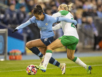 Mary Fowler #8 of Manchester City W.F.C. is tackled by the opponent during the UEFA Champions League Group D match between Manchester City a...