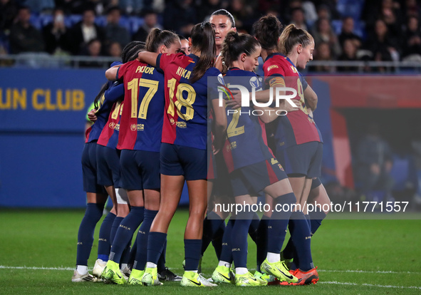 FC Barcelona players celebrate during the match between FC Barcelona Women and SKN St. Poelten Women, corresponding to week 3 of Group D of...