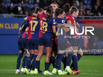 FC Barcelona players celebrate during the match between FC Barcelona Women and SKN St. Poelten Women, corresponding to week 3 of Group D of...