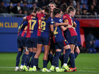 FC Barcelona players celebrate during the match between FC Barcelona Women and SKN St. Poelten Women, corresponding to week 3 of Group D of...