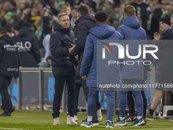 Manchester City W.F.C. manager Gareth Taylor and Hammarby IF manager Martin Sjogren shake hands at full time during the UEFA Champions Leagu...