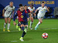 Claudia Pina scores a penalty during the match between FC Barcelona Women and SKN St. Polten Women in week 3 of Group D of the Women's UEFA...