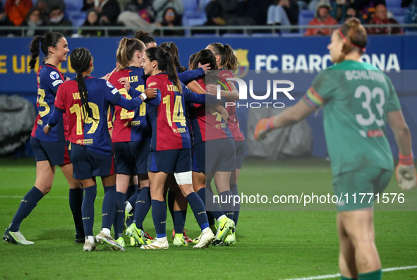 FC Barcelona players celebrate during the match between FC Barcelona Women and SKN St. Poelten Women, corresponding to week 3 of Group D of...