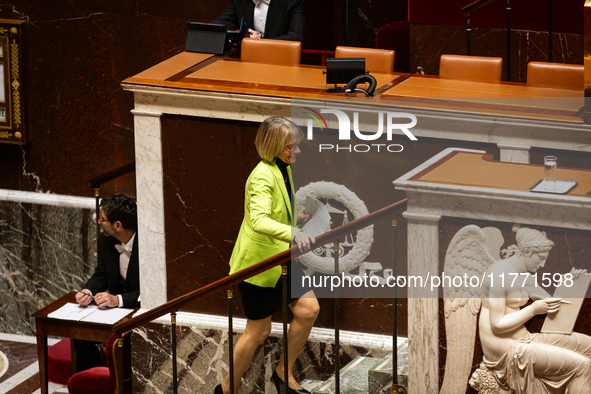 Veronique Louwagie, deputy of the Droite Republicaine group, stands before speaking during the public session of the solemn vote on the firs...