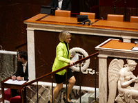 Veronique Louwagie, deputy of the Droite Republicaine group, stands before speaking during the public session of the solemn vote on the firs...