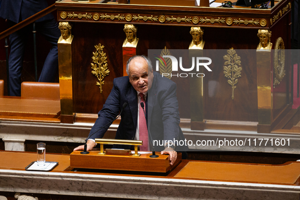 Jean-Paul Mattei, deputy of the Les Democrates group, speaks during the public session of the solemn vote on the first part of the finance b...