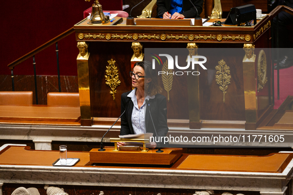 Felicie Gerard, MP deputy of the Horizons et Independants group, speaks during the public session of the solemn vote on the first part of th...