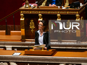 Felicie Gerard, MP deputy of the Horizons et Independants group, speaks during the public session of the solemn vote on the first part of th...